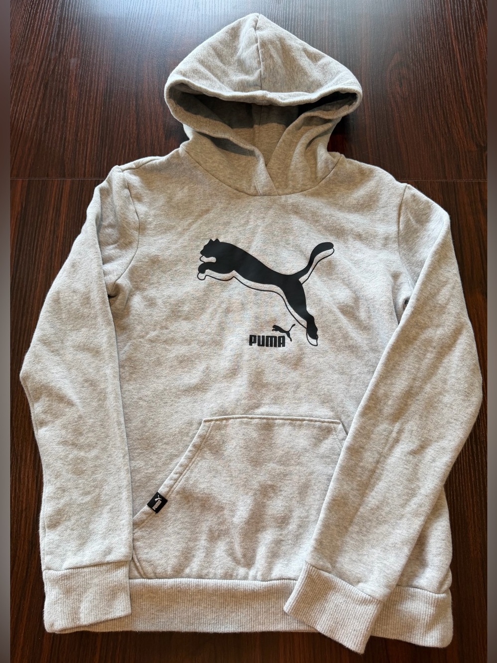 Puma Womens Gray Fleece Pullover Hoodie Sweatshirt Big Cat Graphic Size XS